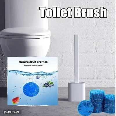 Combo of 5 Pcs Toilet Cleaner Ball Powerful Automatic Flush Toilet Bowl Tablets and 1Pcs Flexible Silicon Toilet Brush with Holder Stand for Toilet Cleaning Easy to Clean-thumb0