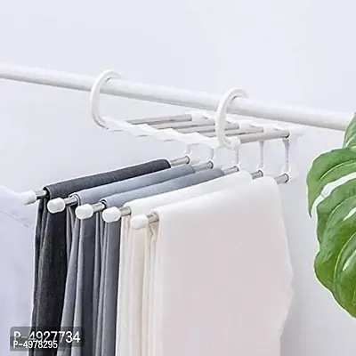 II Pack of 3 II 5 in 1 Multifunctional Magic Pants Hanger Adjustable Storage Rack Hanging Closet Space Saver for Trousers Jeans-thumb0