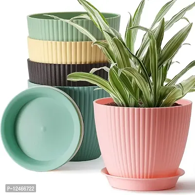Plant Container Plastic Flower Pot with 7 Inch Bottom Tray Pack Of 2-thumb0