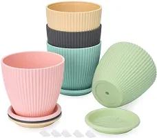 Plant Container Plastic Flower Pot with 7 Inch Bottom Tray Pack Of 2-thumb2