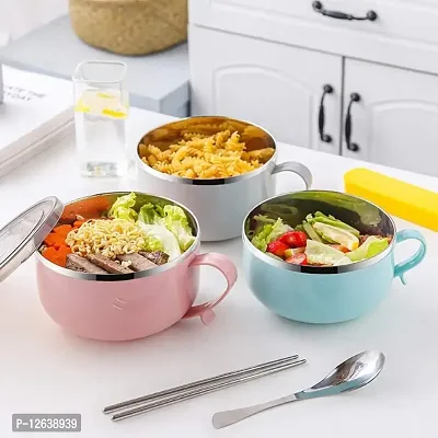 SNR ( Pack of 4 ) Multi-purpose Stainless Steel Noodle Bowl with Lid Handle  Spoon