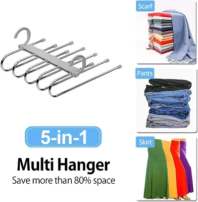 BUY 1 GET 1 FREE 5 In 1 Stainless Steel Foldable Hangers For Clothes Steel Trousers U