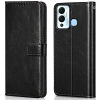 Coverblack Dual Protection Artificial Leather,Rubber Flip Cover For Infinix Hot 12 PlayVenom Black-thumb1