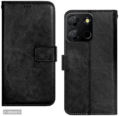 Coverblack Dual Protection Artificial Leather,Silicon Flip Cover For Itel P662L , Itel P40 (6.6 Inch)Vintage Starry Black-thumb0