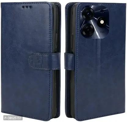 Coverblack Dual Protection Artificial Leather,Rubber Flip Cover For Tecno Spark Go 2024Navy Blue-thumb0