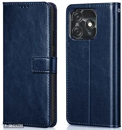 Coverblack Dual Protection Artificial Leather,Rubber Flip Cover For Tecno Spark 10CNavy Blue-thumb0