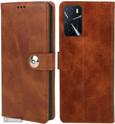 Coverblack Hybrid Tpu Artificial Leather Flip Cover For OppoA16Brown-thumb0