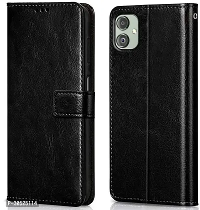 Coverblack Magnetic Case Artificial Leather,Rubber Flip Cover For Samsung Galaxy F14 5GVenom Black-thumb0