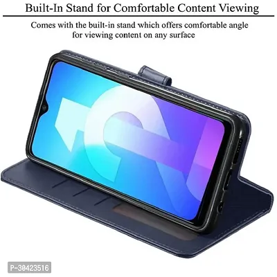 Coverblack Magnetic Case Artificial Leather Flip Cover For Vivo 1906 , Y11Navy Blue-thumb4