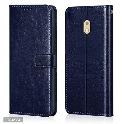 Coverblack Dual Protection Artificial Leather,Silicon Flip Cover For Nokia Ta1080 , Nokia_2.1Navy Blue