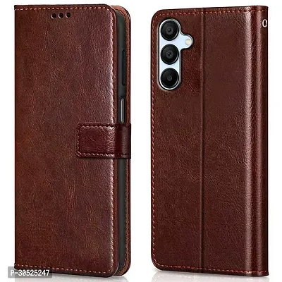 Coverblack Leather Finish Imported Tpu Wallet Stand Magnetic Closure Flip Cover For Samsung Galaxy M15 5GTan Brown-thumb0