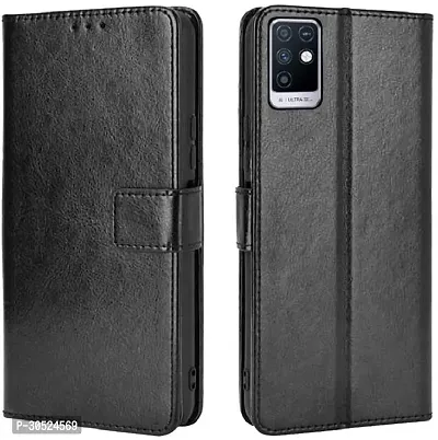 Coverblack Magnetic Case Artificial Leather,Rubber Flip Cover For Infinix Note 10Venom Black-thumb0