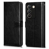 Coverblack Vintage Magnatic Closer Matte Leather Flip Cover For Vivo V2336 , Vivo Y200E 5GGravity Black-thumb1