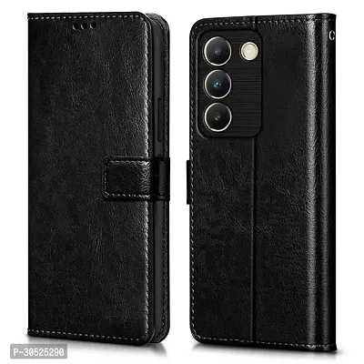 Coverblack Vintage Magnatic Closer Matte Leather Flip Cover For Vivo V2336 , Vivo Y200E 5GGravity Black-thumb2