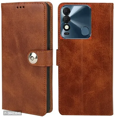 Coverblack Shock Proof Artificial Leather,Rubber Flip Cover For Tecno Spark 8Brown-thumb0