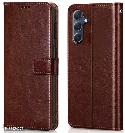 Coverblack Dual Protection Artificial Leather,Rubber Flip Cover For Samsung Galaxy M34 5GExecutive Brown-thumb0