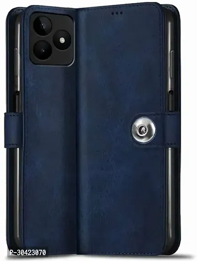 Coverblack Grip Case Artificial Leather,Rubber Flip Cover For Realme Narzo N53Blue-thumb0