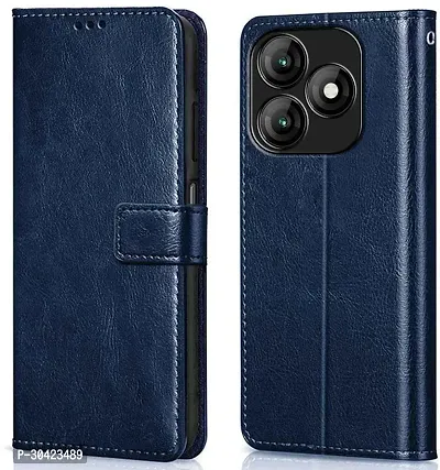 Coverblack Dual Protection Artificial Leather,Rubber Flip Cover For Itel A70Navy Blue