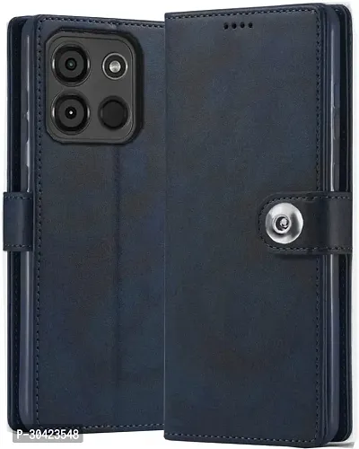 Coverblack Dual Protection Artificial Leather,Silicon Flip Cover For Itel A663Lc , Itel_A05SNavy Blue