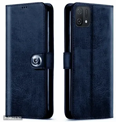 Coverblack Hybrid Tpu Artificial Leather Flip Cover For OppoA16ENavy Blue