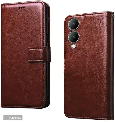 Coverblack Grip Case Artificial Leather,Rubber Flip Cover For Vivo Y28 5GTan Brown-thumb0