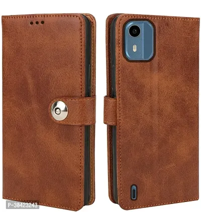 Coverblack Magnetic Case Artificial Leather,Silicon Flip Cover For Nokia C12 Android 12Vintage Brown-thumb0