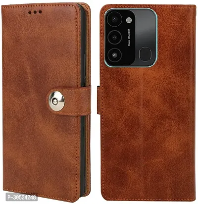 Coverblack Shock Proof Artificial Leather,Rubber Flip Cover For Tecno Spark 9Brown-thumb0