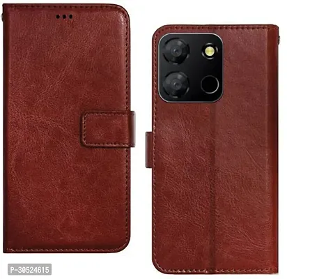 Coverblack Dual Protection Artificial Leather,Rubber Flip Cover For Itel A60SExecutive Brown-thumb0