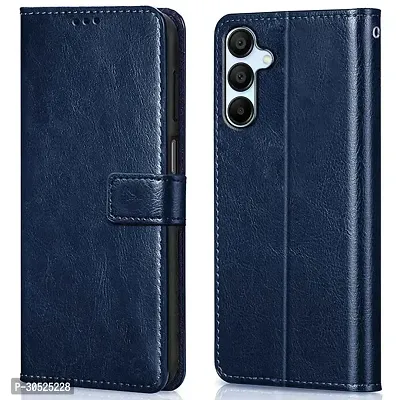 Coverblack Leather Finish Imported Tpu Wallet Stand Magnetic Closure Flip Cover For Samsung Galaxy A35 5GNavy Blue-thumb0