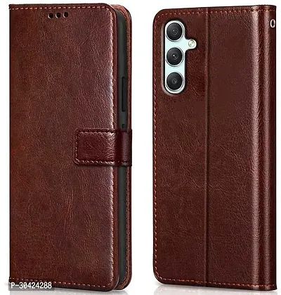 Coverblack Magnetic Case Artificial Leather,Rubber Flip Cover For Samsung Galaxy M14 5GExecutive Brown-thumb0