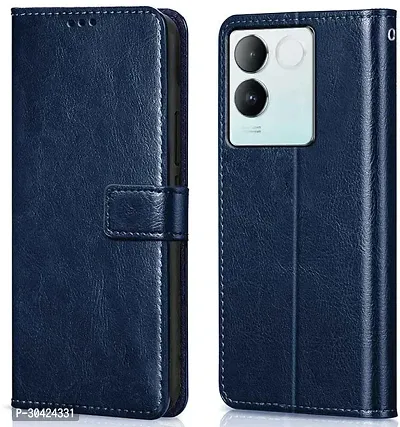 Coverblack Flexible Artificial Leather,Rubber Flip Cover For Vivo T2 Pro 5GNavy Blue-thumb0