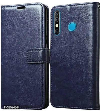 Coverblack Dual Protection Artificial Leather,Rubber Flip Cover For Infinix Hot 8Navy Blue-thumb2