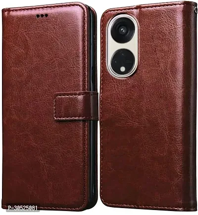 Coverblack Hybrid Tpu Artificial Leather,Silicon Flip Cover For Reno 8T 5GCph2505Vintage Brown-thumb0