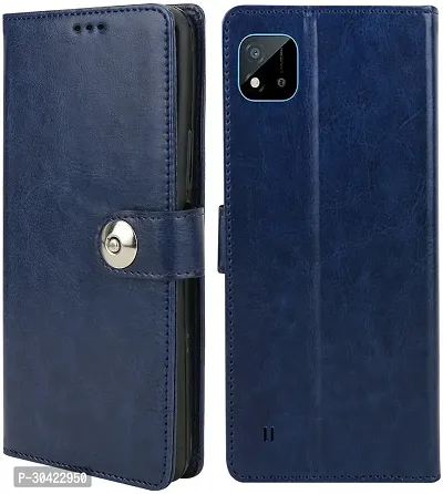 Coverblack Hybrid Tpu Artificial Leather Flip Cover For RealmeC11 2021Navy Blue