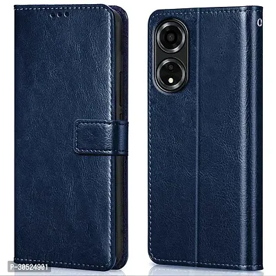 Coverblack Grip Case Artificial Leather,Rubber Flip Cover For Oppo A59 5GNavy Blue-thumb0