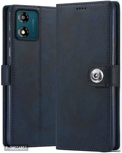 Coverblack Magnetic Case Artificial Leather Flip Cover For Motorola E13Blue-thumb0