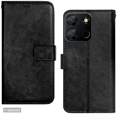 Coverblack Dual Protection Artificial Leather,Silicon Flip Cover For Itel P662L , Itel P40 (6.6 Inch)Vintage Starry Black-thumb0