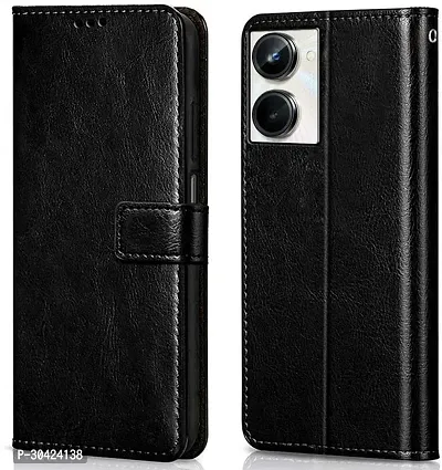 Coverblack Matte Finish Artificial Leather,Silicon Flip Cover For Realme Rmx3630 , Realme_10Vintage Starry Black