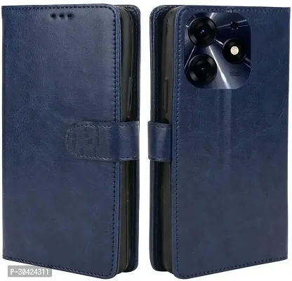 Coverblack Dual Protection Artificial Leather,Rubber Flip Cover For Tecno Spark Go 2024Navy Blue