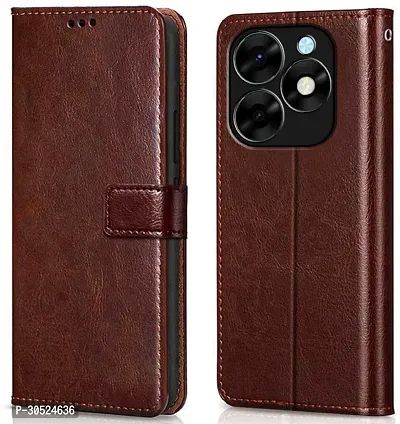 Coverblack Matte Finish Artificial Leather,Silicon Flip Cover For Itel S681L , Itel_S23 PlusVintage Brown-thumb0