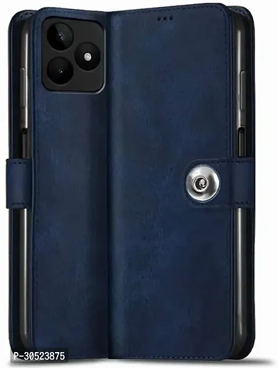 Coverblack Grip Case Artificial Leather,Rubber Flip Cover For Realme Narzo N53Blue-thumb0