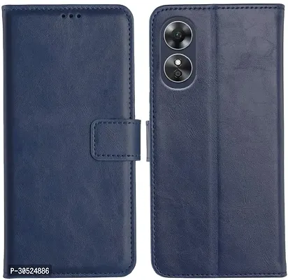 Coverblack Matte Finish Artificial Leather,Silicon Flip Cover For Oppo Cph2477 , Oppo_A17 (6.56)Blue-thumb0