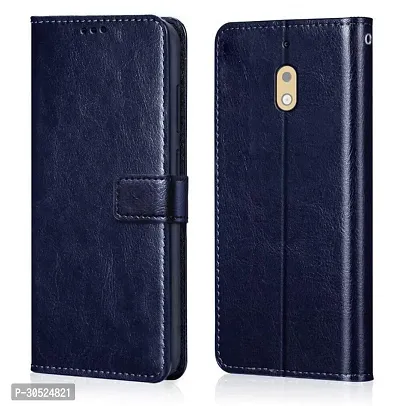 Coverblack Dual Protection Artificial Leather,Rubber Flip Cover For Nokia 2.1Navy Blue-thumb0