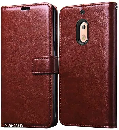 Coverblack Dual Protection Artificial Leather,Silicon Flip Cover For Nokia Ta1080 , Nokia_2.1Vintage Brown