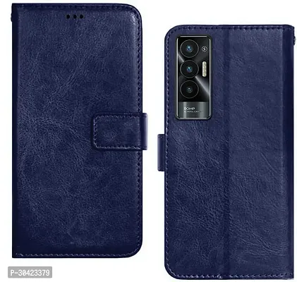 Coverblack Shock Proof Artificial Leather,Rubber Flip Cover For Tecno Pova (5G)Blue-thumb0