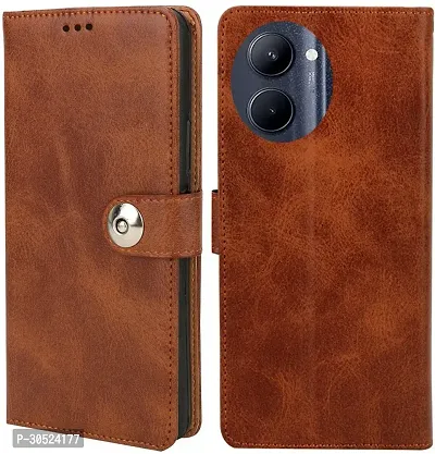 Coverblack Hybrid Tpu Artificial Leather,Rubber Flip Cover For Realme C33Executive Brown-thumb0