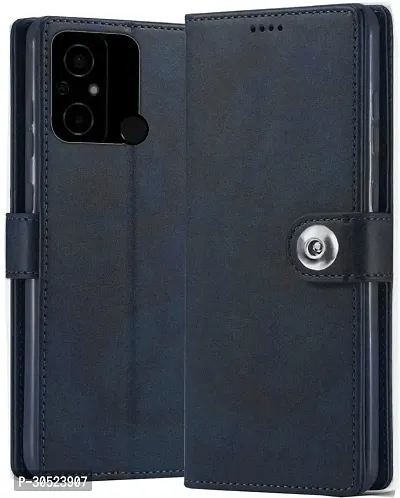 Coverblack Magnetic Case Artificial Leather,Silicon Flip Cover For Poco C55 , Poco C55Navy Blue-thumb0