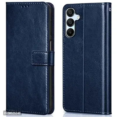 Coverblack Leather Finish Imported Tpu Wallet Stand Magnetic Closure Flip Cover For Samsung Galaxy M15 5GNavy Blue-thumb0