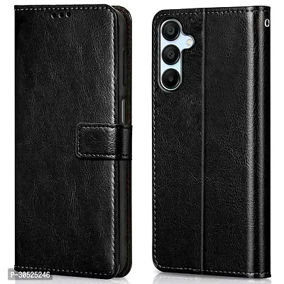 Coverblack Leather Finish Imported Tpu Wallet Stand Magnetic Closure Flip Cover For Samsung Galaxy M15 5GStarry Black-thumb0