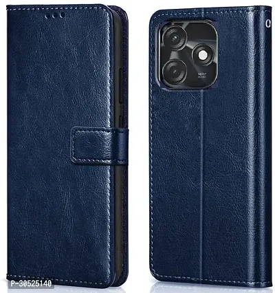 Coverblack Dual Protection Artificial Leather,Rubber Flip Cover For Tecno Spark 10CNavy Blue-thumb0